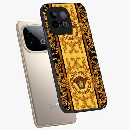 Golden Lotus Glow Glass Case displayed in angled mockup highlighting radiant lotus illustration with spiritual aesthetic.