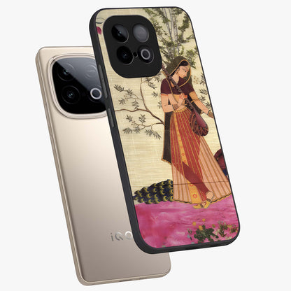 Lady With Veena Art Glass Case displayed in angled mockup highlighting graceful musical illustration with cultural artistic aesthetic.