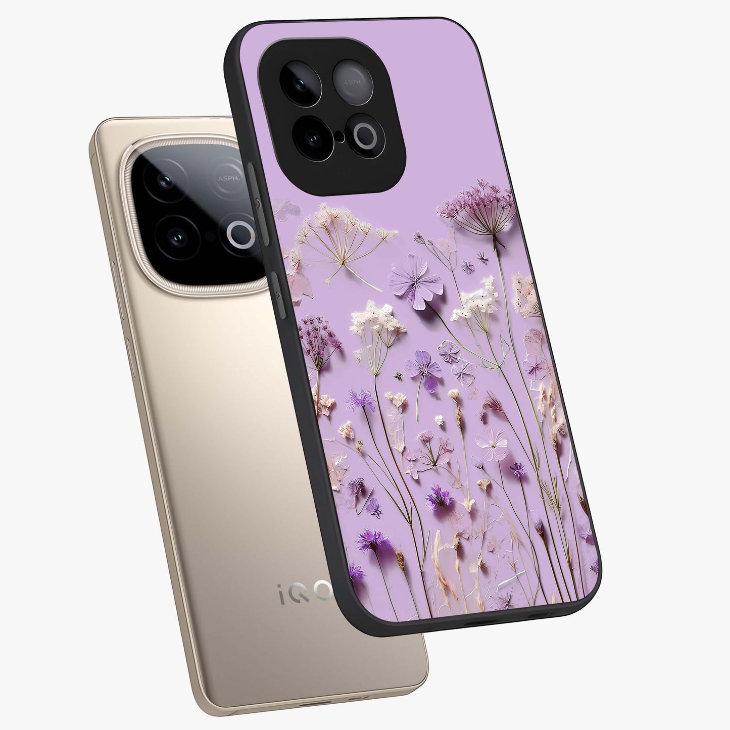 Lavender Blossom Dream Glass Case displayed in angled mockup highlighting dreamy lavender flower design with calming aesthetic style.