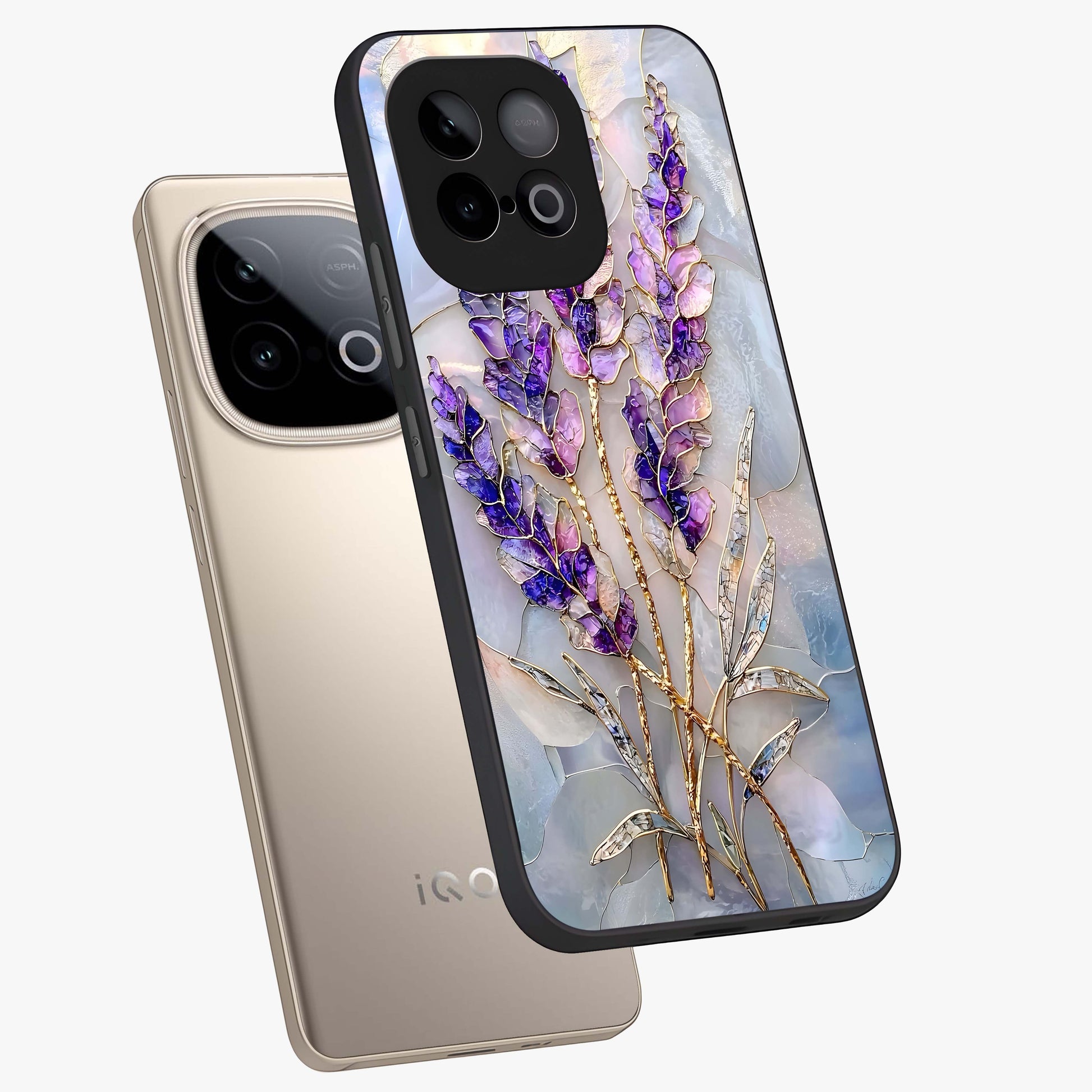 Lavender Dream Glow Glass Case displayed in angled mockup highlighting dreamy purple glow design with soft artistic style.