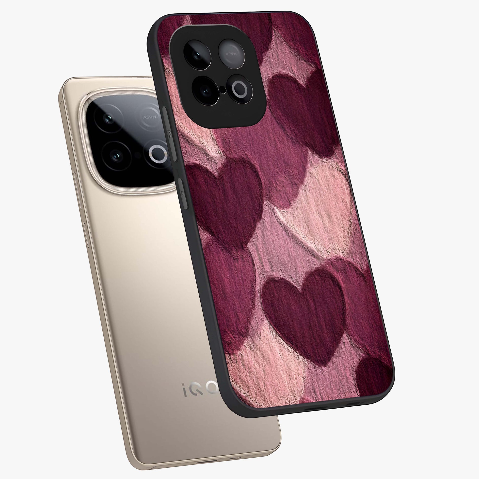 Layered Paper Hearts Glass Case displayed in angled mockup highlighting creative paper craft heart design with romantic aesthetic.