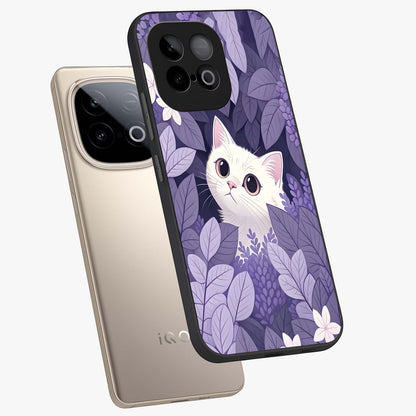 Lilac Hide Peek Cat Glass Case displayed in angled mockup highlighting playful feline illustration with lilac aesthetic design.