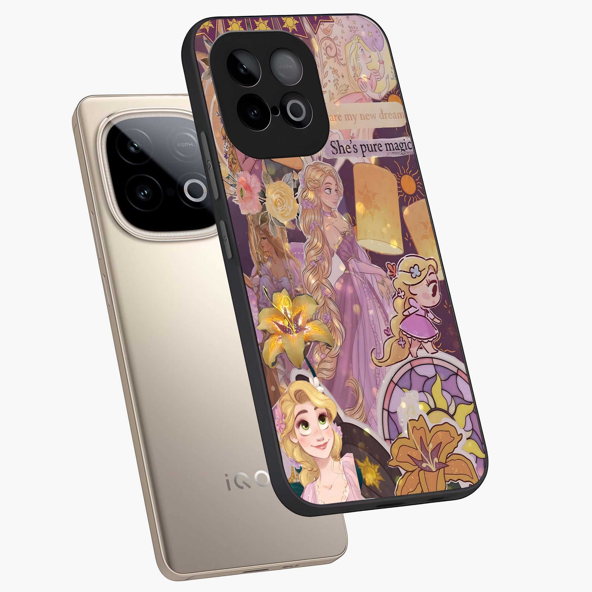 Magical Tangled Dream Glass Case displayed in angled mockup highlighting whimsical fantasy design with magical aesthetic.