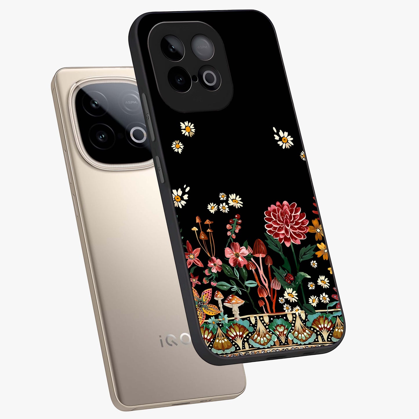 Midnight Bloom Pattern Glass Case displayed in angled mockup highlighting elegant flower design with midnight aesthetic style.
