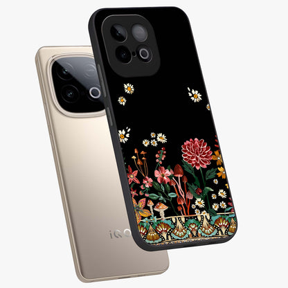 Midnight Bloom Pattern Glass Case displayed in angled mockup highlighting elegant flower design with midnight aesthetic style.