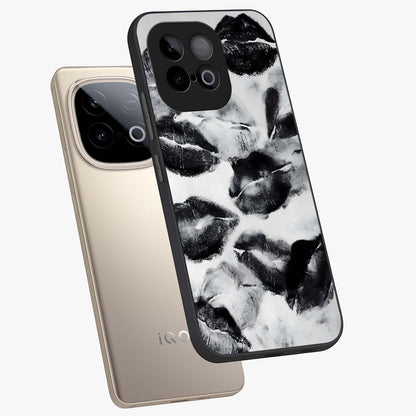 Midnight Kiss Marks Glass Case displayed in angled mockup highlighting playful romantic design with bold midnight aesthetic.