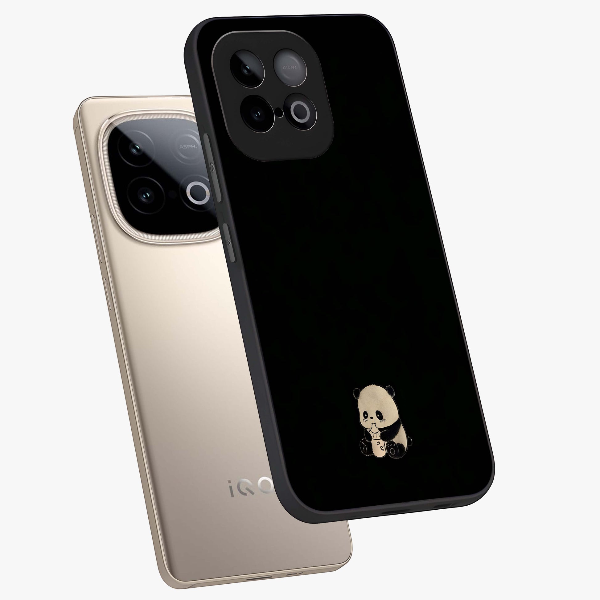 Midnight Panda Love Glass Case displayed in angled mockup highlighting adorable panda illustration with midnight aesthetic.