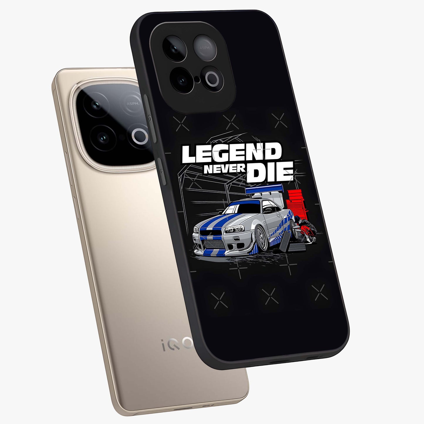 Midnight Racing Legacy Glass Case displayed in angled mockup highlighting dynamic automotive design with bold midnight aesthetic.