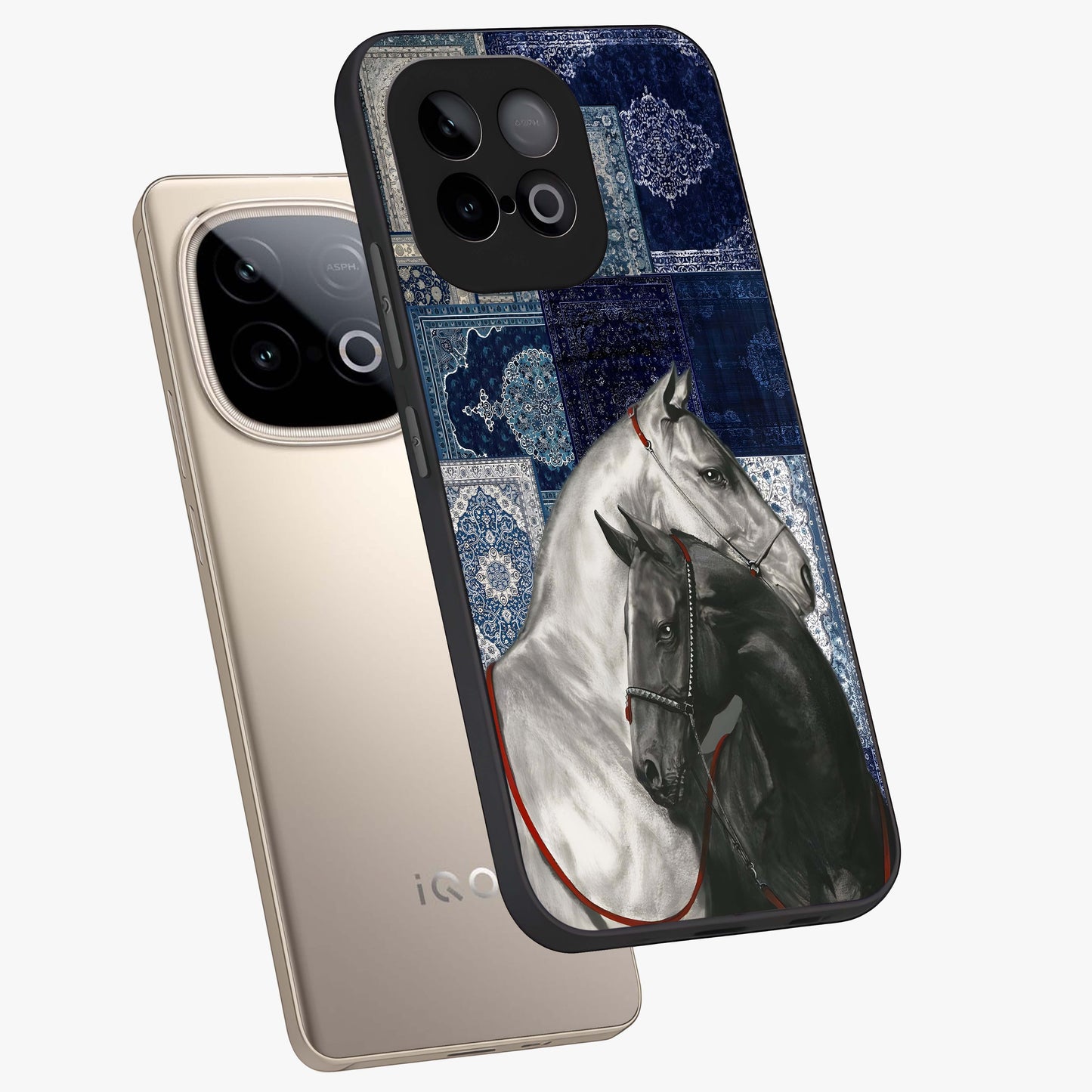 Midnight Stallion Blues Glass Case displayed in angled mockup highlighting powerful stallion illustration with deep midnight tones.