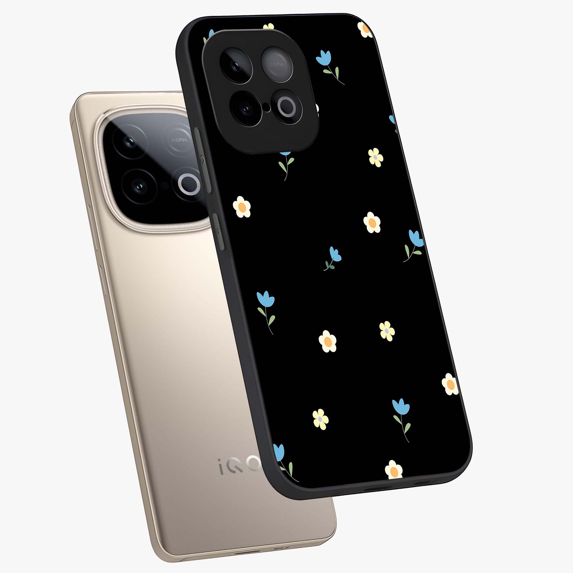 Minimal Petal Whispers Glass Case displayed in angled mockup highlighting delicate petal design with clean minimal aesthetic.