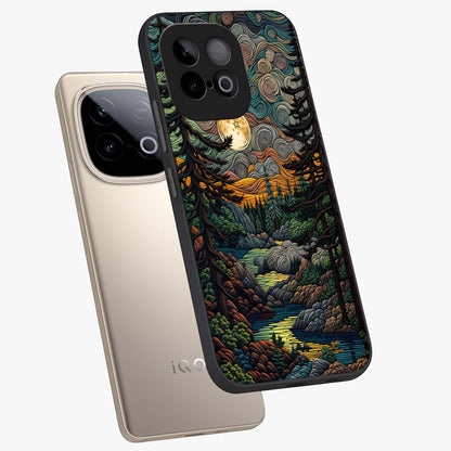Moonlight Forest Dream Glass Case displayed in angled mockup highlighting dreamy forest design with glowing moon aesthetic.