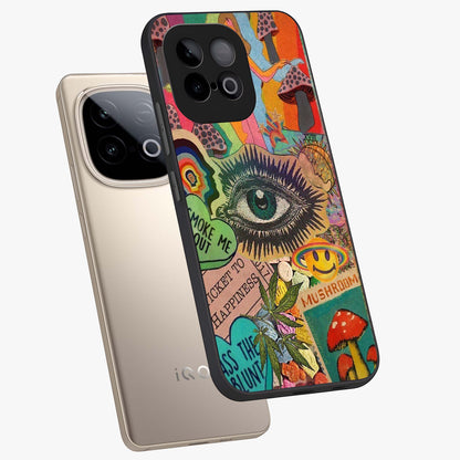 Mystic Eye Wonderland Glass Case displayed in angled mockup highlighting magical eye illustration with dreamy aesthetic.