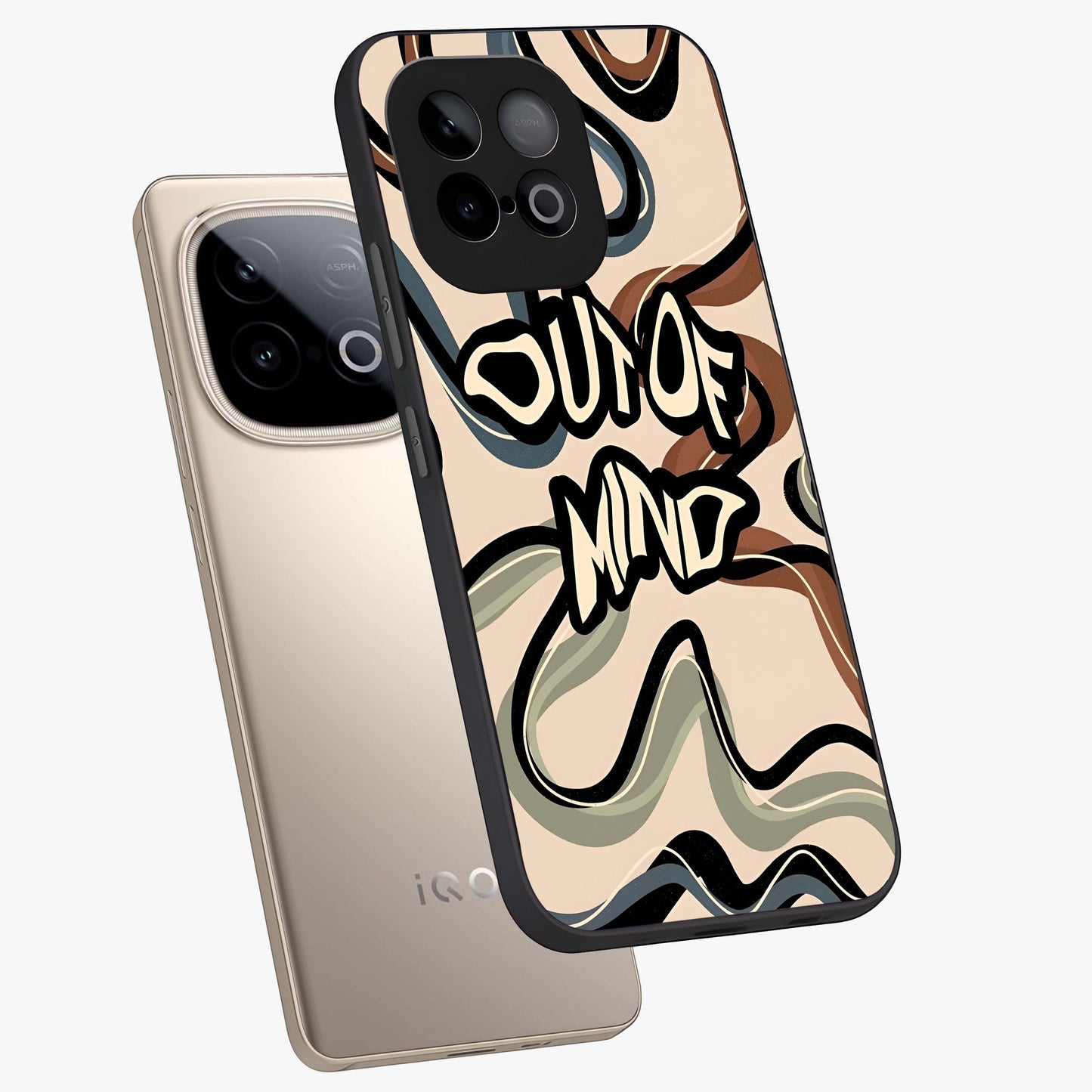Out Of Mind Glass Case displayed in angled mockup highlighting bold statement design with modern artistic aesthetic.