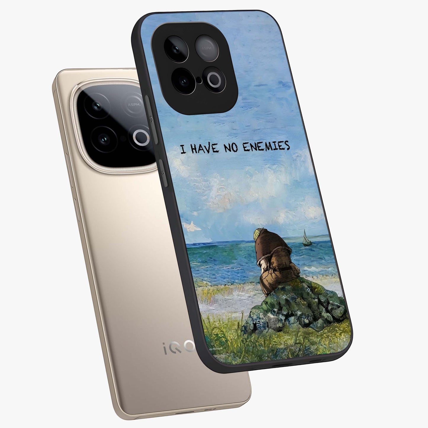 Peace Beyond War Glass Case displayed in angled mockup highlighting meaningful message design with artistic aesthetic style.