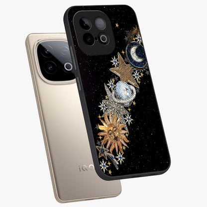 Pearls Universe Object Glass Case displayed in angled mockup highlighting celestial pearl design with dreamy aesthetic.