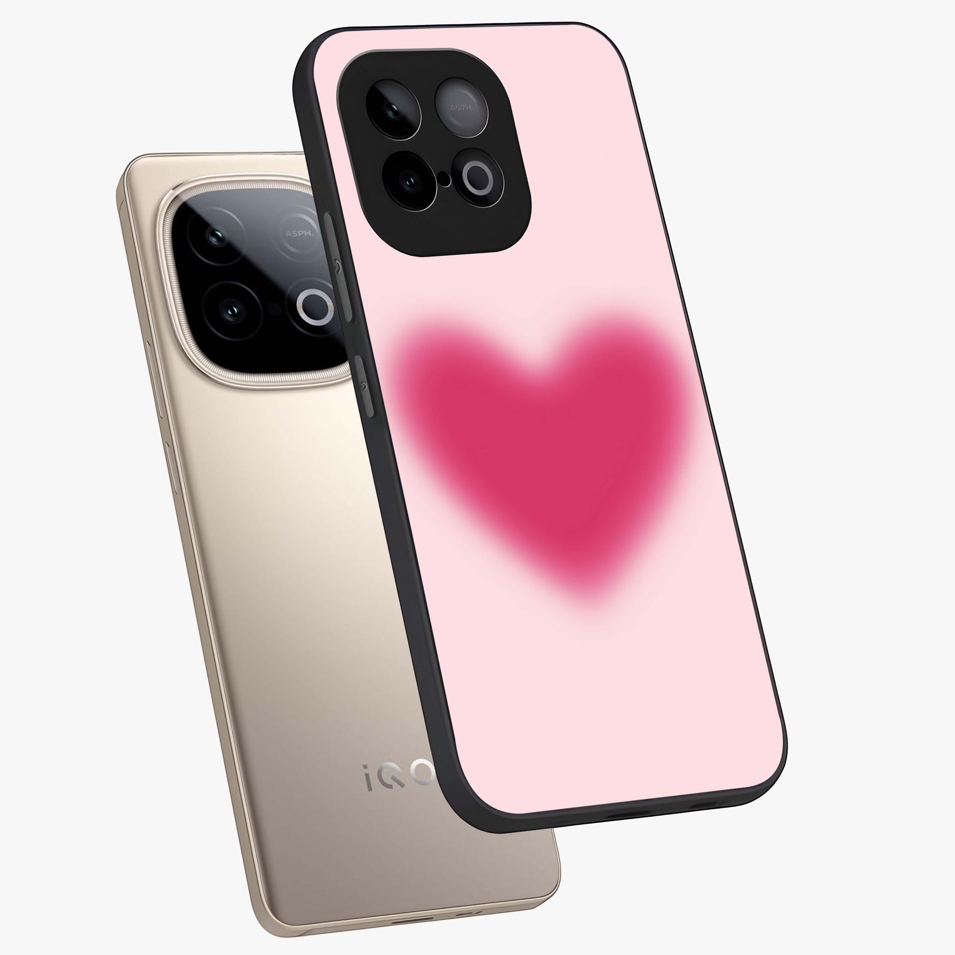 Pink Aura Heart Glass Case displayed in angled mockup highlighting vibrant pink heart design with dreamy aura aesthetic.