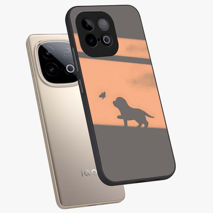 Puppy Shadow Art Glass Case displayed in angled mockup highlighting playful dog illustration with artistic shadow aesthetic.
