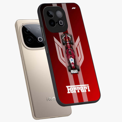 Red Ferrari F1 Vertical Glass Case displayed in angled mockup highlighting high speed racing design with bold automotive aesthetic.