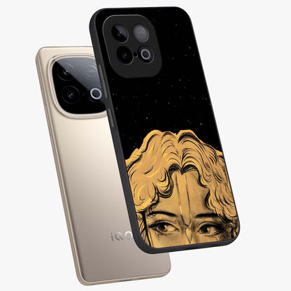 Shri Krishna Art Glass Case displayed in angled mockup highlighting spiritual Krishna illustration with divine aesthetic.