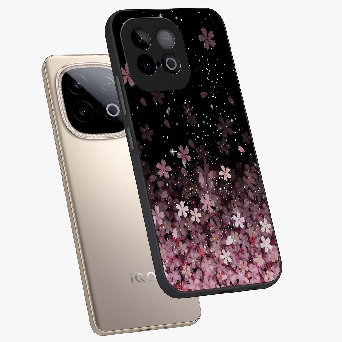 Small Starry Flowers Glass Case displayed in angled mockup highlighting tiny flower pattern with celestial aesthetic style.