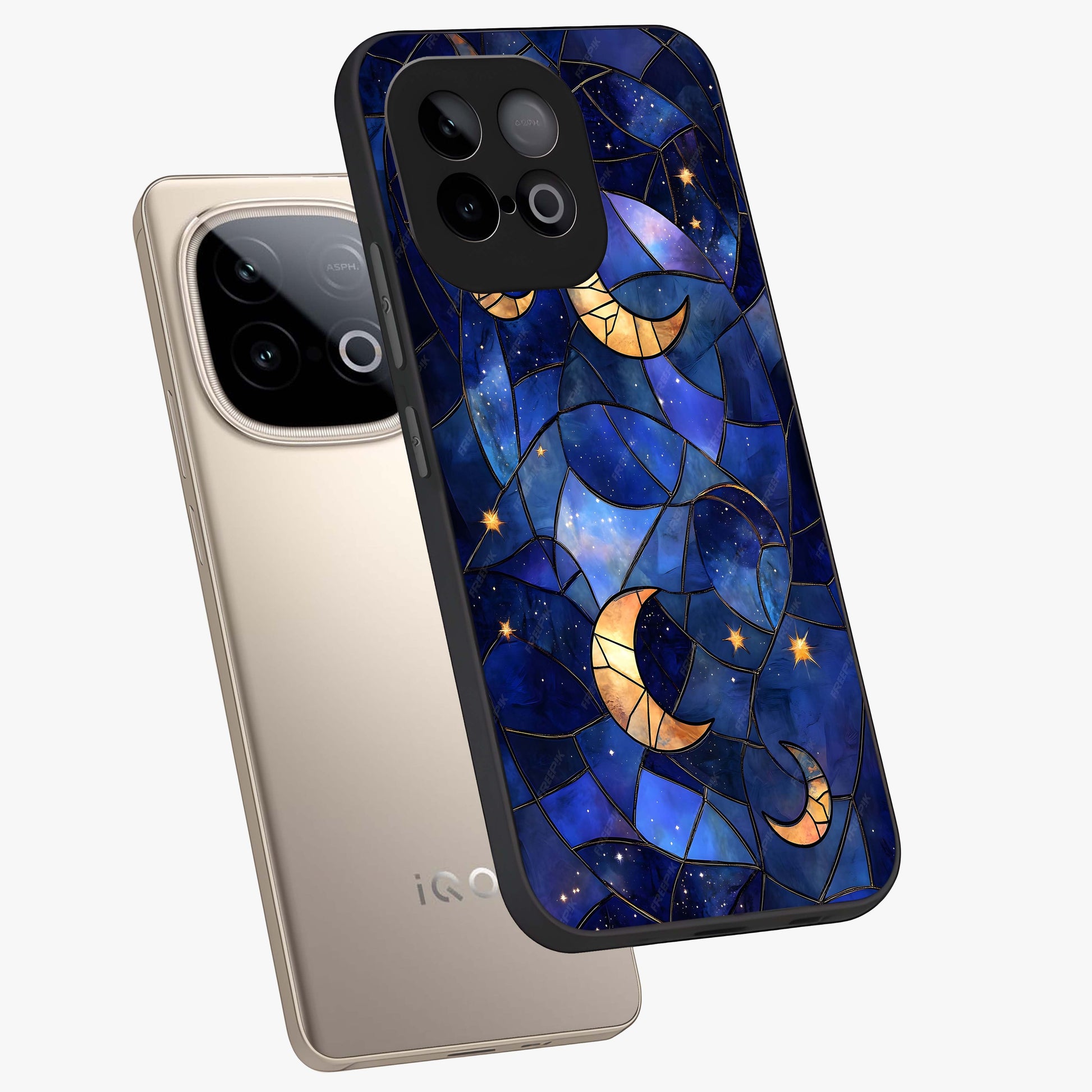 Starlit Sky Tapestry Glass Case displayed in angled mockup highlighting celestial night pattern with artistic aesthetic style.