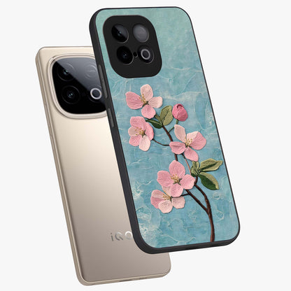 Threaded Blossom Breeze Glass Case displayed in angled mockup highlighting elegant floral design with soft aesthetic style.