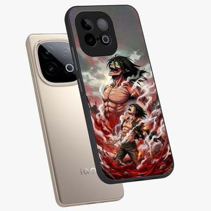 Titan Awakening Fury Glass Case displayed in angled mockup highlighting dramatic giant warrior design with bold anime aesthetic.