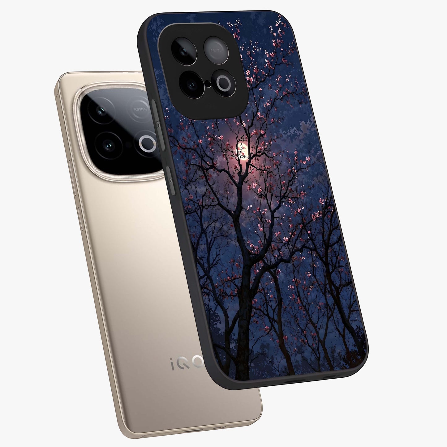Twilight Sakura Serenade Glass Case displayed in angled mockup highlighting delicate sakura flower design with dreamy aesthetic.