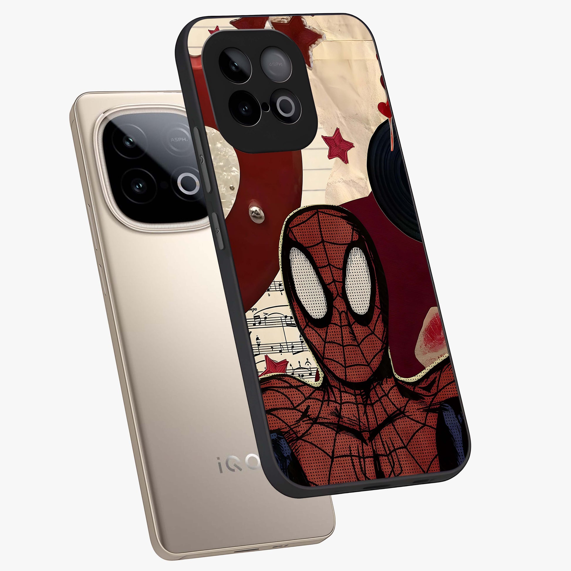 Web Warrior Vibes Glass Case displayed in angled mockup highlighting dynamic web design with comic style aesthetic.