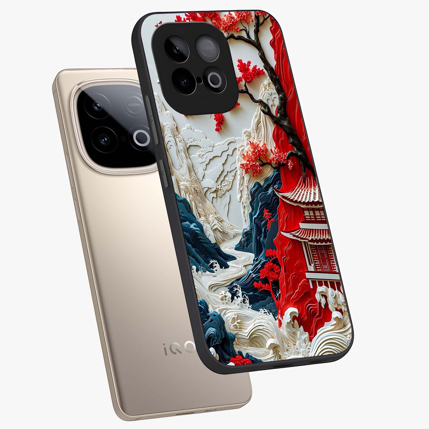 Whispers Of Sakura Waves Glass Case displayed in angled mockup highlighting flowing sakura design with soft floral aesthetic.