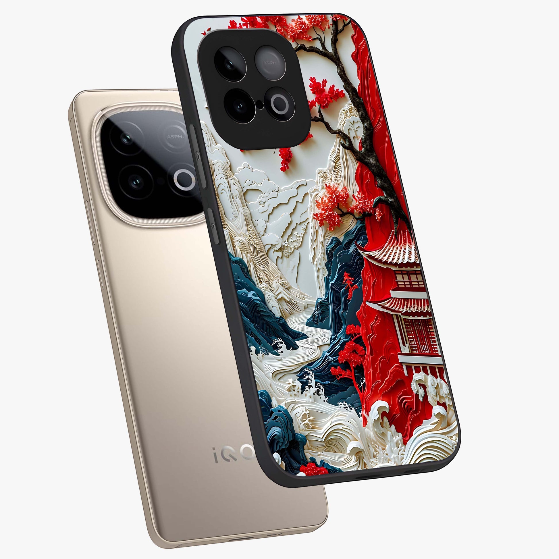 Whispers Of Sakura Waves Glass Case displayed in angled mockup highlighting flowing sakura design with soft floral aesthetic.