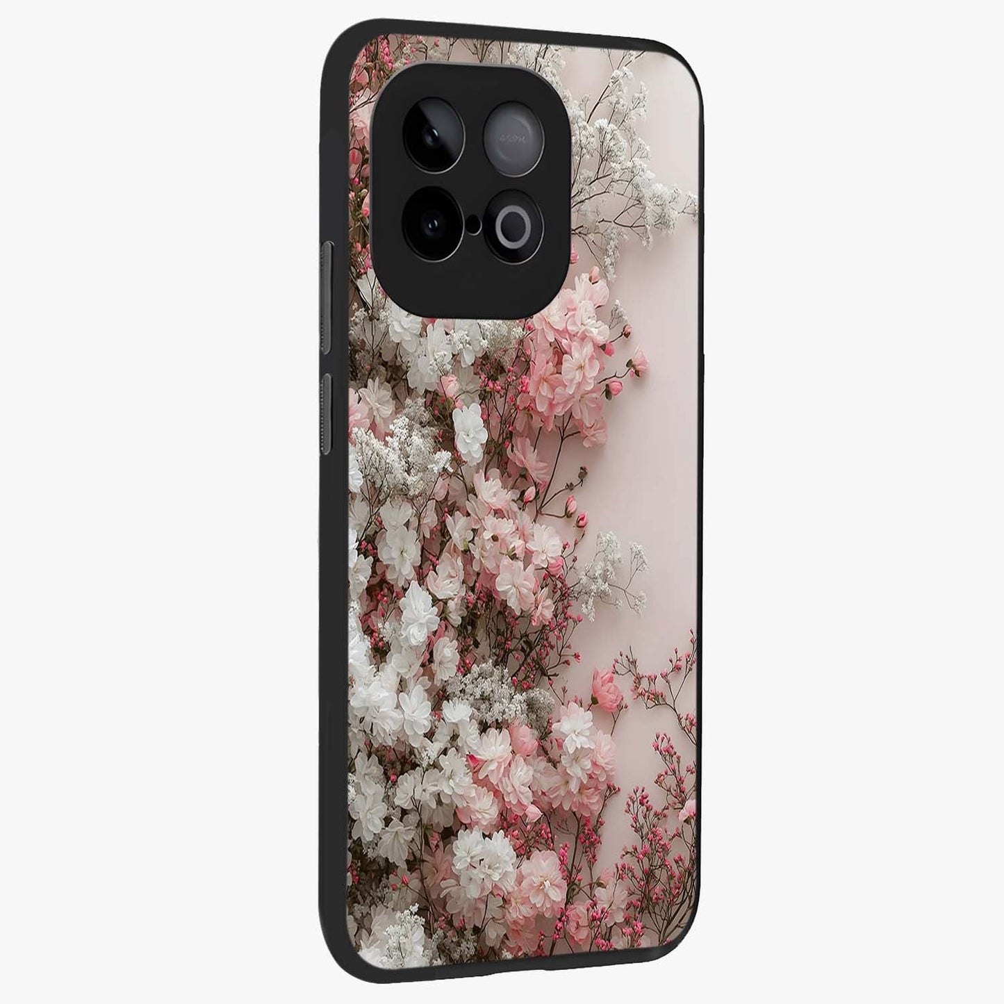 Blush Blossom Cloud Glass Case upright view showcasing calm floral cloud artwork with gentle dreamy theme.