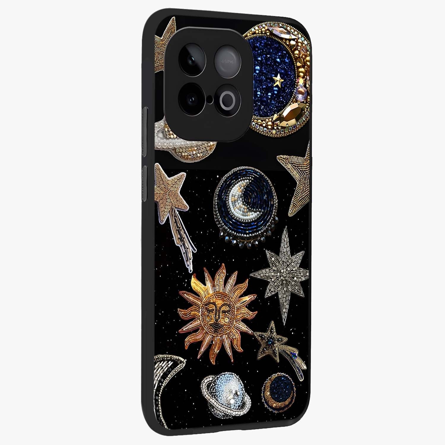 Celestial Gem Constellations Glass Case upright view showcasing cosmic constellation artwork with celestial aesthetic style.