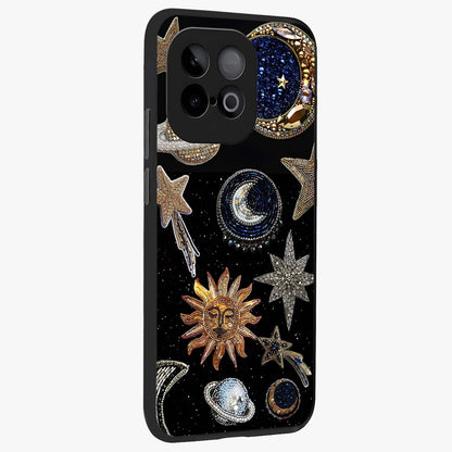 Celestial Gem Constellations Glass Case upright view showcasing cosmic constellation artwork with celestial aesthetic style.