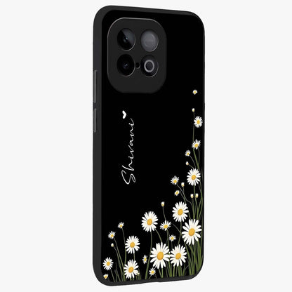 Daisy Cascade Custom Name Glass Case upright view showcasing elegant floral cascade design with personalized aesthetic.