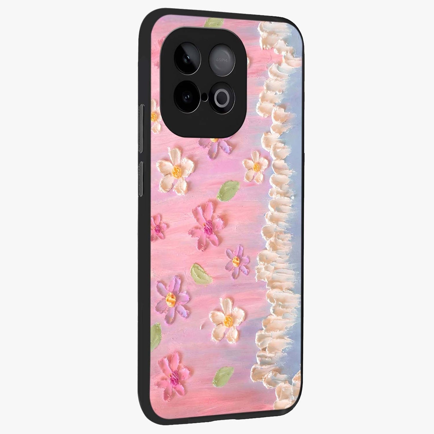 Dreamy Painted Garden Glass Case upright view showcasing vibrant floral garden artwork with artistic nature theme.