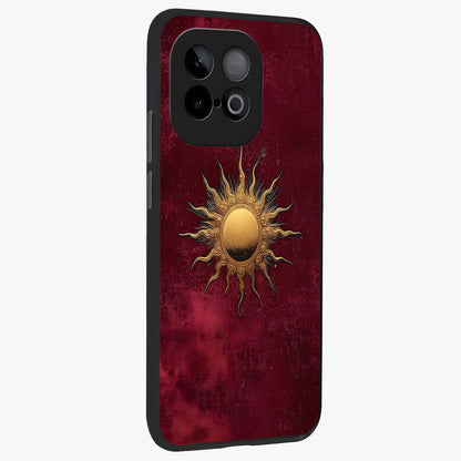 Golden Sun Minimalism Glass Case upright view showcasing simple golden sun artwork with elegant minimalist style.