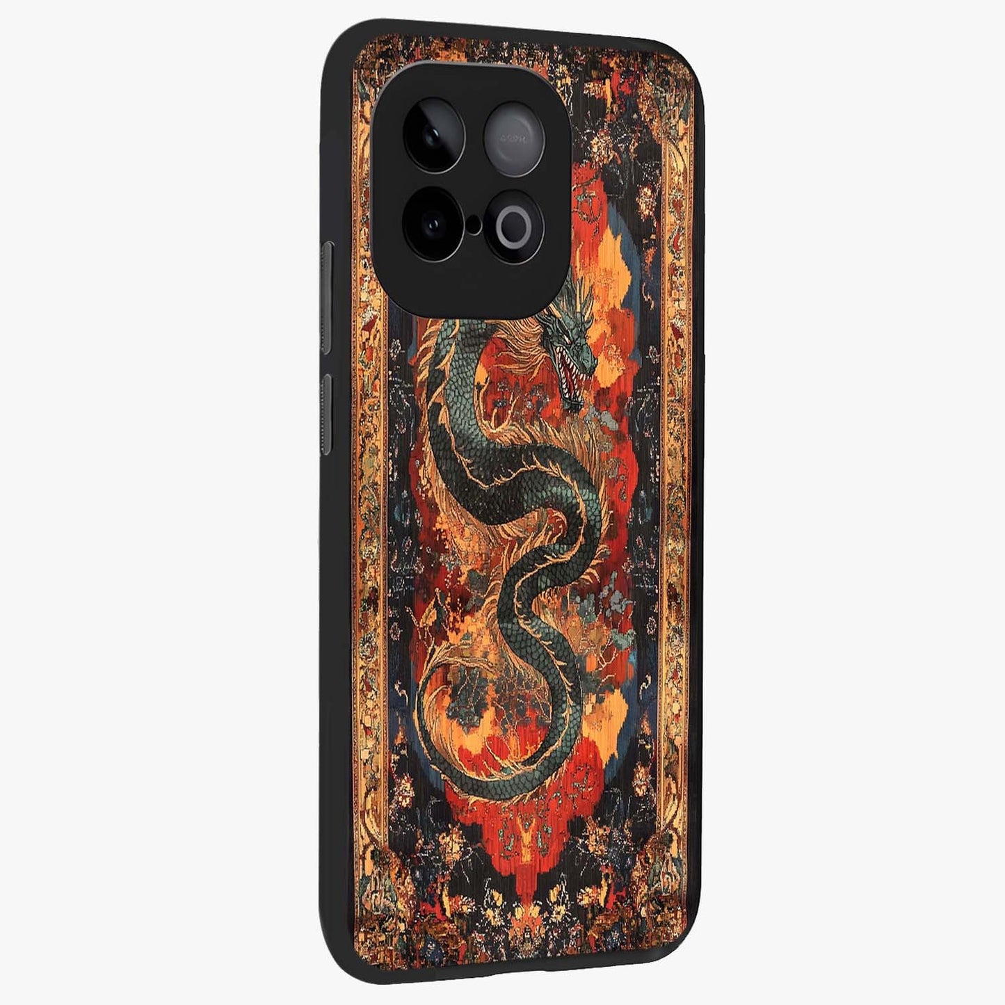 Inferno Dragon Soul Glass Case upright view showcasing intense dragon artwork with fantasy fire theme.