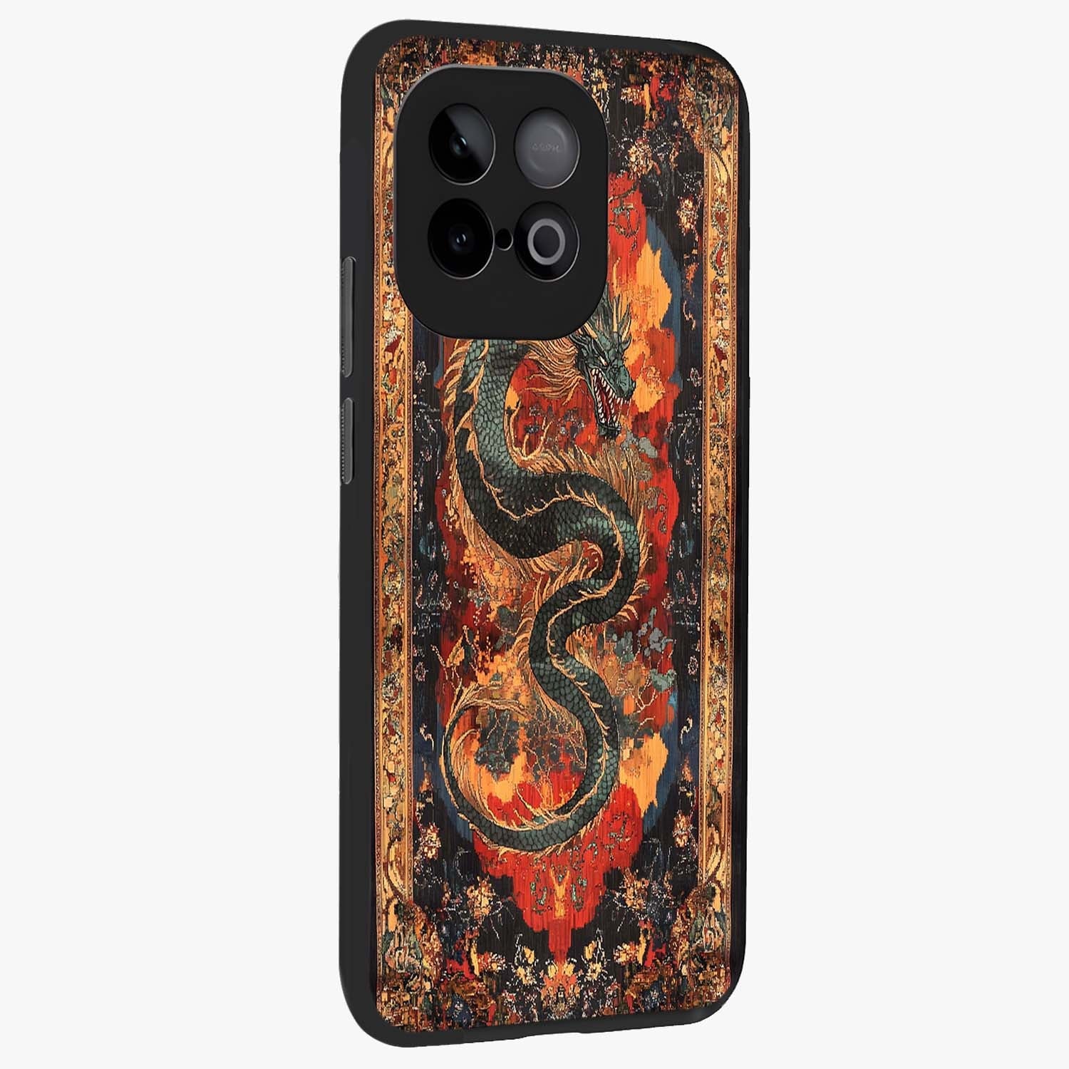 Inferno Dragon Soul Glass Case upright view showcasing intense dragon artwork with fantasy fire theme.