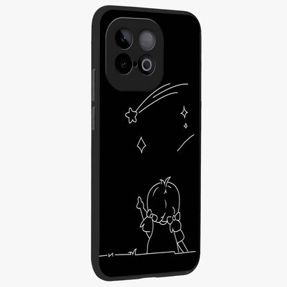Line Art Girl With Shooting Stars Glass Case upright view showcasing delicate shooting stars artwork with minimal artistic theme.