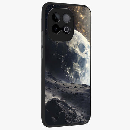 Lunar Horizon Glow Glass Case upright view showcasing radiant lunar artwork with calm cosmic theme.