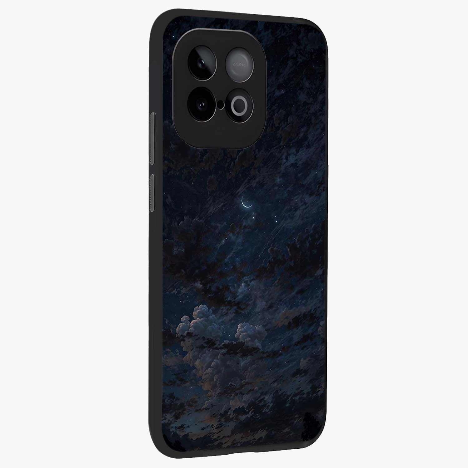 Lunar Veil Silence Glass Case upright view showcasing calm moon themed artwork with serene night atmosphere.