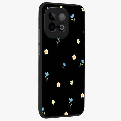 Minimal Petal Whispers Glass Case upright view showcasing elegant floral artwork with modern minimalist style.