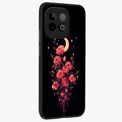 Moonlit Floral Elegance Glass Case upright view showcasing delicate floral artwork with refined night inspired theme.