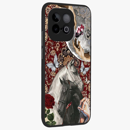 Moonlit Royal Stallion Glass Case upright view showcasing dramatic horse artwork with glowing moon themed design.