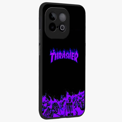 Neon Flame Riot Glass Case upright view showcasing dynamic flame artwork with energetic neon theme.