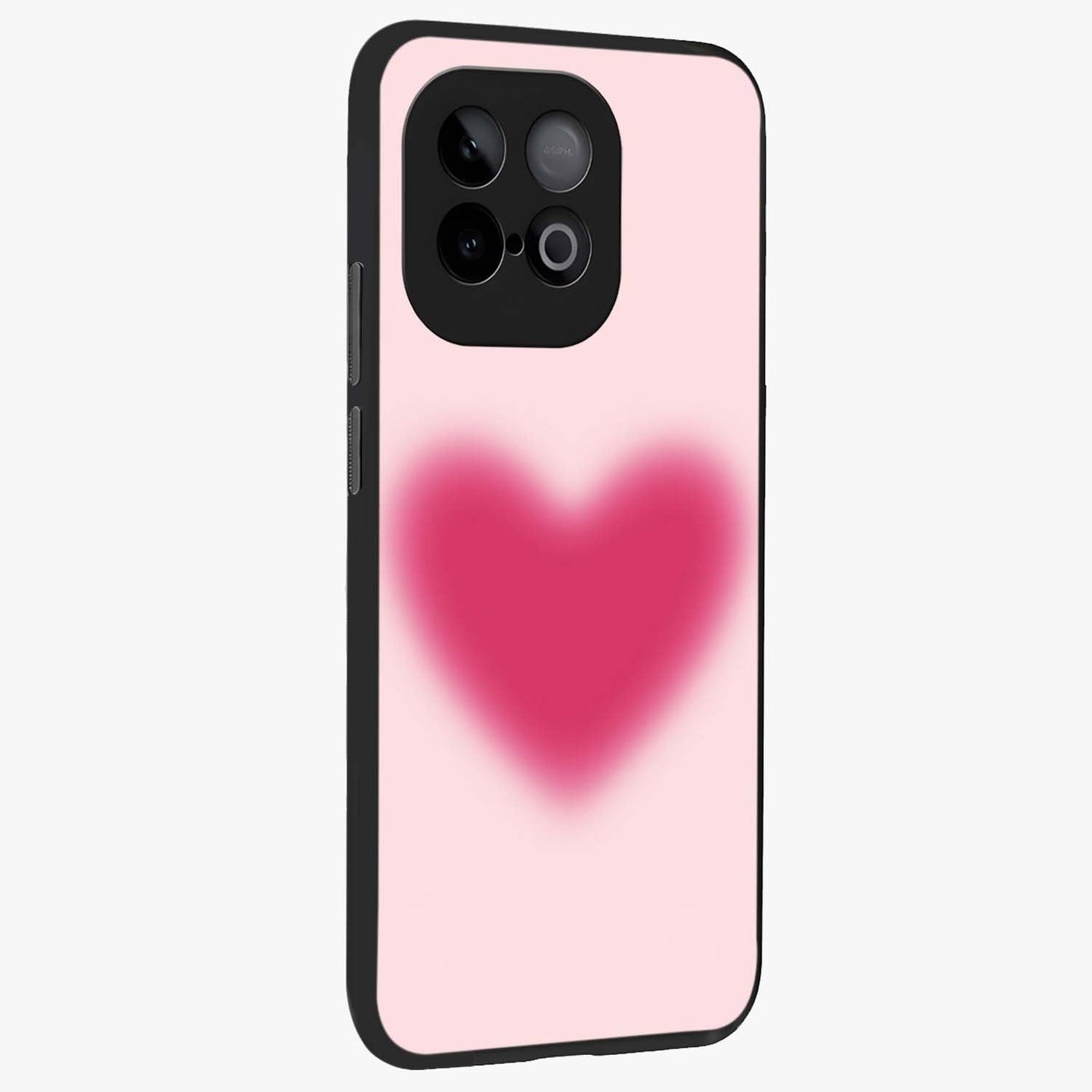 Pink Aura Heart Glass Case upright view showcasing romantic heart artwork with soft pastel theme.