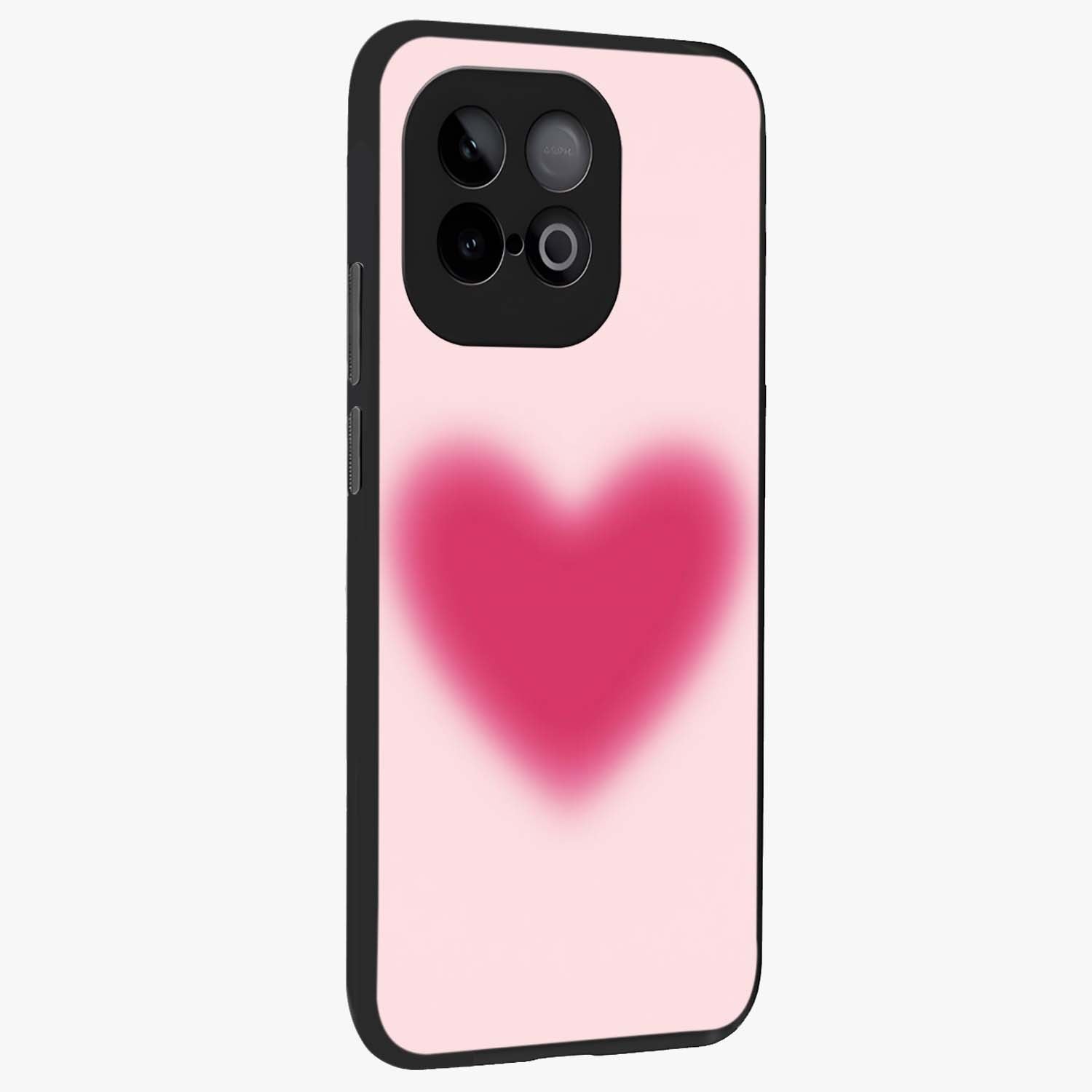 Pink Aura Heart Glass Case upright view showcasing romantic heart artwork with soft pastel theme.