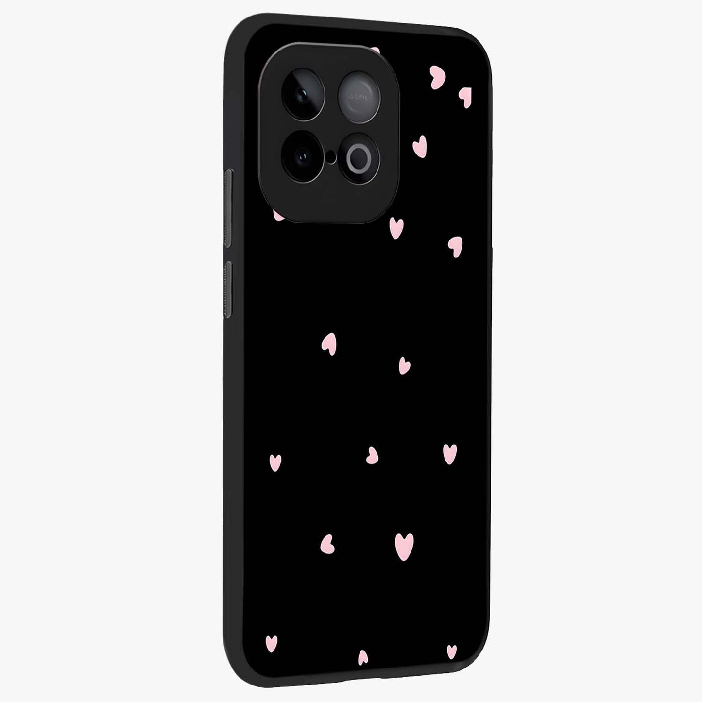 Pink Love Drops Glass Case upright view showcasing charming heart drop artwork with romantic playful theme.