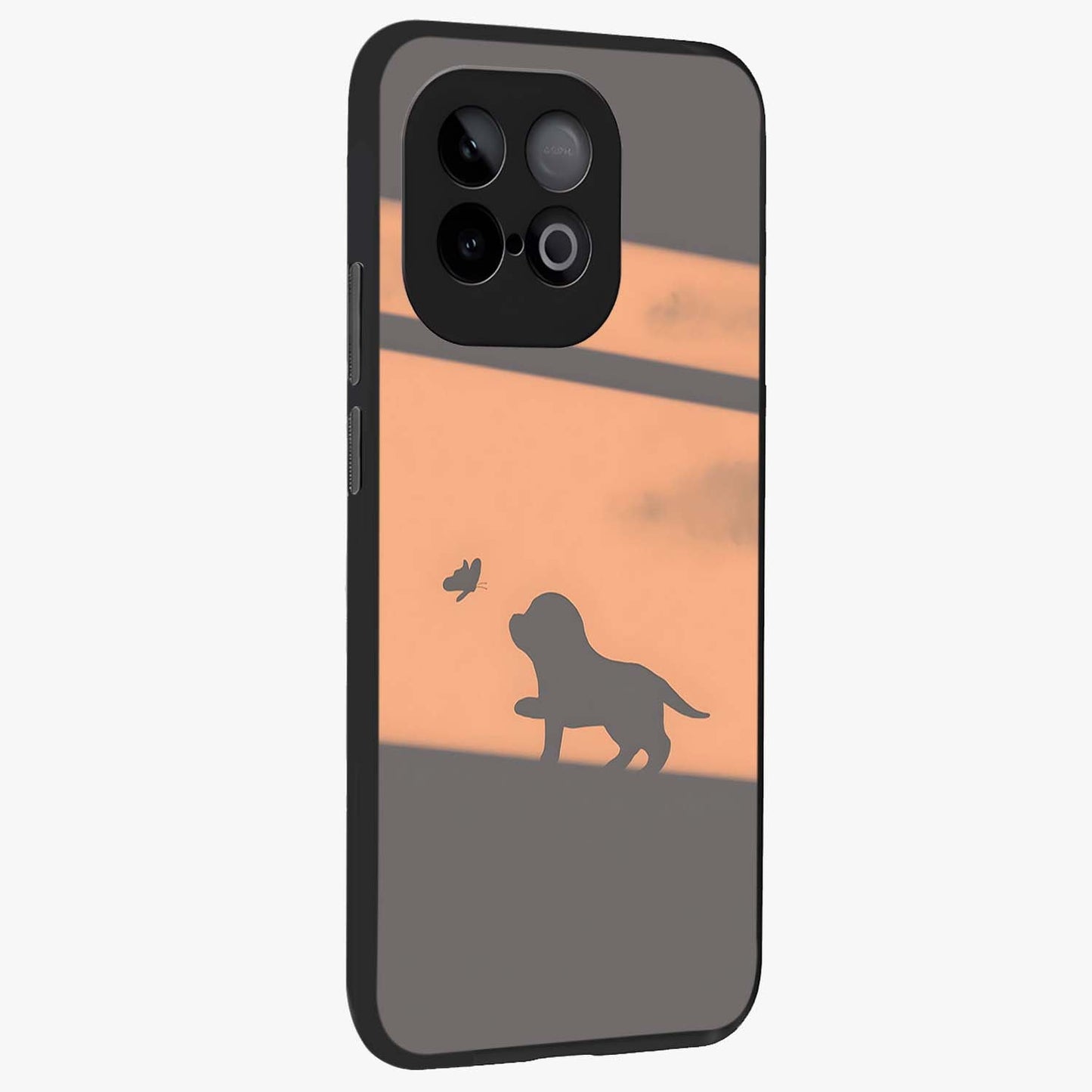 Puppy Shadow Art Glass Case upright view showcasing charming puppy artwork with creative silhouette theme.
